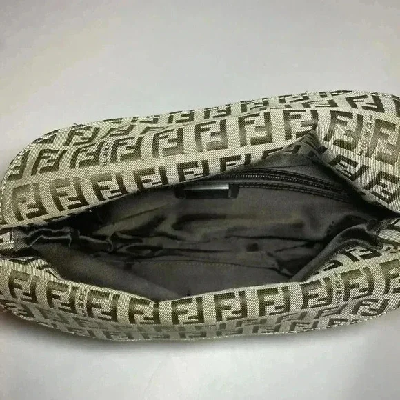 FENDI Zucchino Monogram Double Flap Baguette Shoulder Bag Brown FF Vintage Y2K - Picture 7 of 16